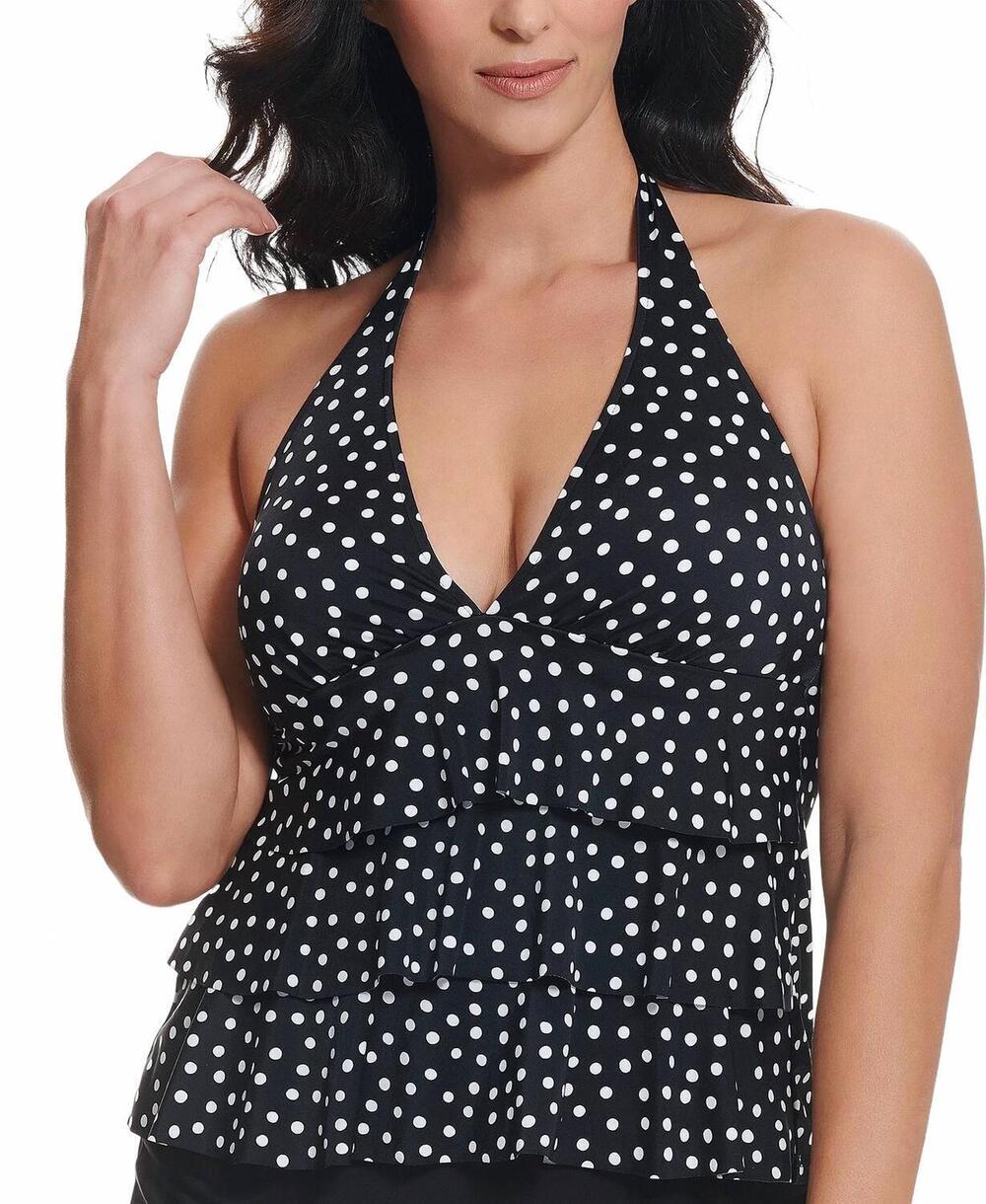 NEW SWIM SOLUTIONS printed halter tankini top in black/white